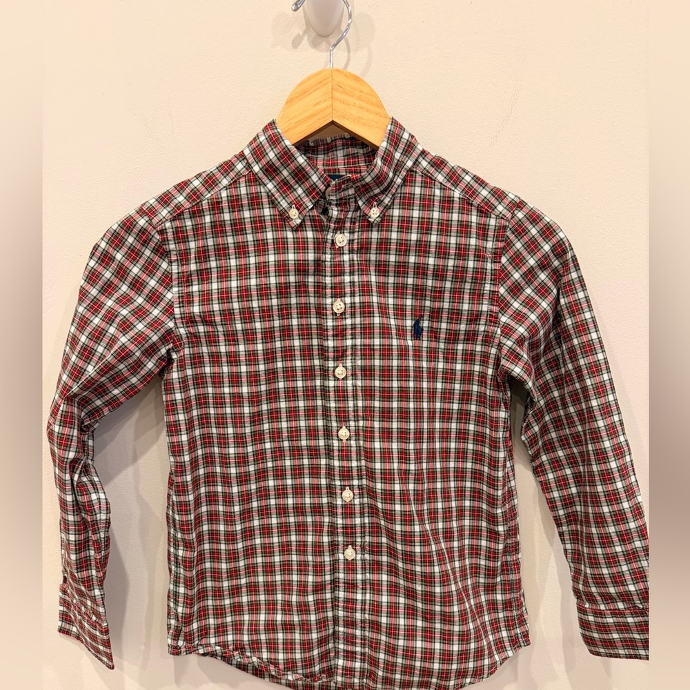 Polo Ralph Lauren Boys Plaid Button Down Shirt Size 8‎ Natural Stretch